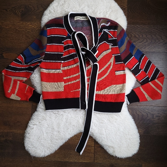 NWOT Ottolinger Patchwork Stripe Ribbed Knit Oversized Cardigan - Picture 2 of 8